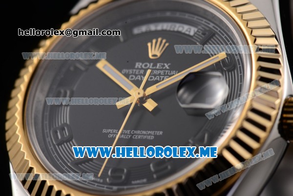 Rolex Day-Date II Asia Automatic Two Tone Case/Bracelet with Black Dial and Arabic Numeral Markers - Click Image to Close